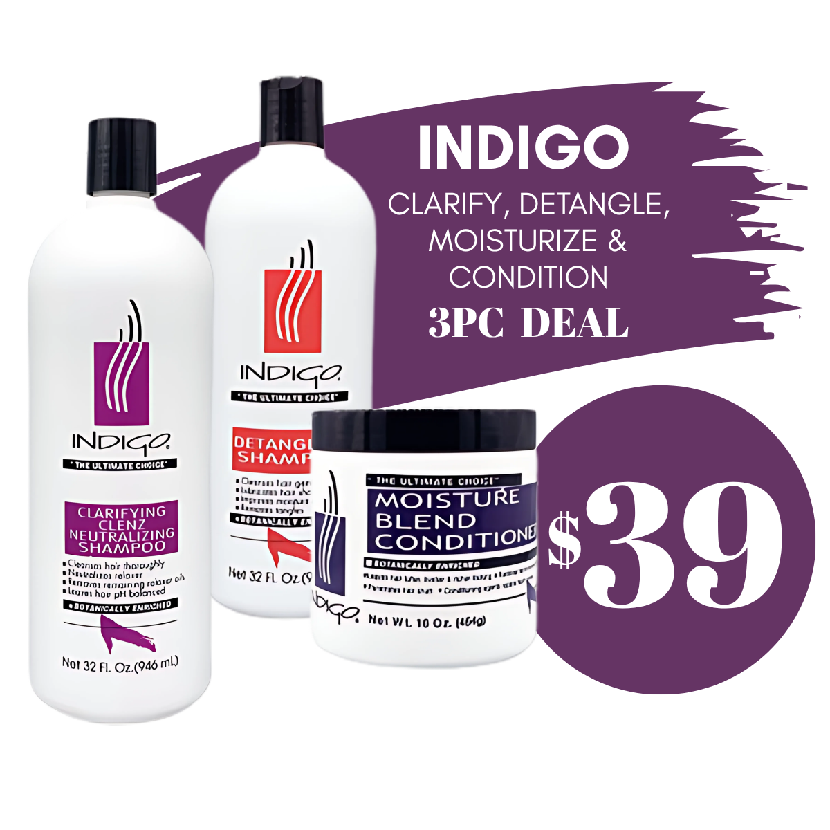 STOCK UP SUNDAY INDIGO CLARIFY, DETANGLE, MOISTURIZE 3 PC DEAL
